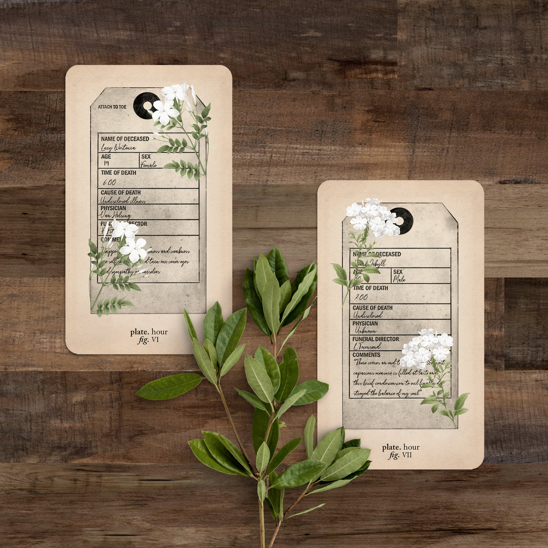 the 6 o'clock card, and the 7 o'clock card on a wooden background